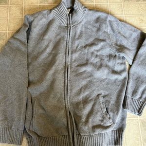 LL Bean Mr Rogers full zip leather pull tab Cotton Sweater